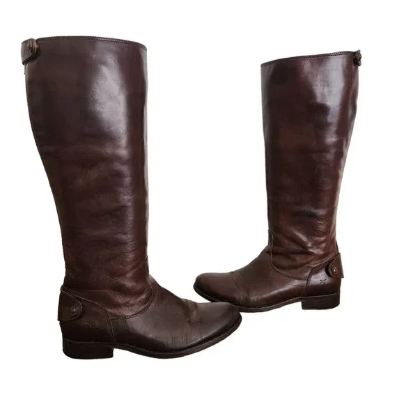 Frye Melissa Back Zip Knee High Riding Boots Leather Cognac 6 - Picture 1 of 5